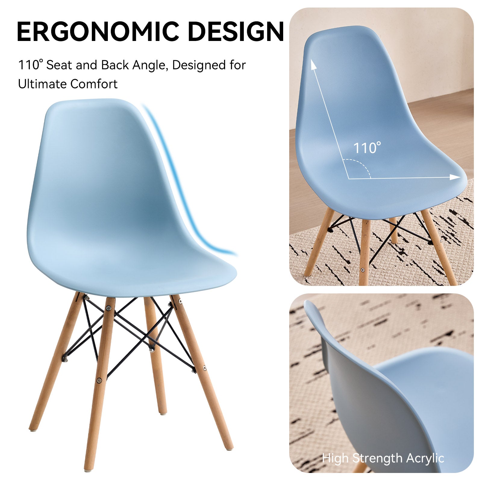 5 Piece 31.5'' Round Dining Table Set for 4, Kitchen Table & Chairs Set of 4, Mid-Century Modern Table W/ 4 Chairs for Home, Living Room, Apartment, Wood Legs, Metal Frame, Blue