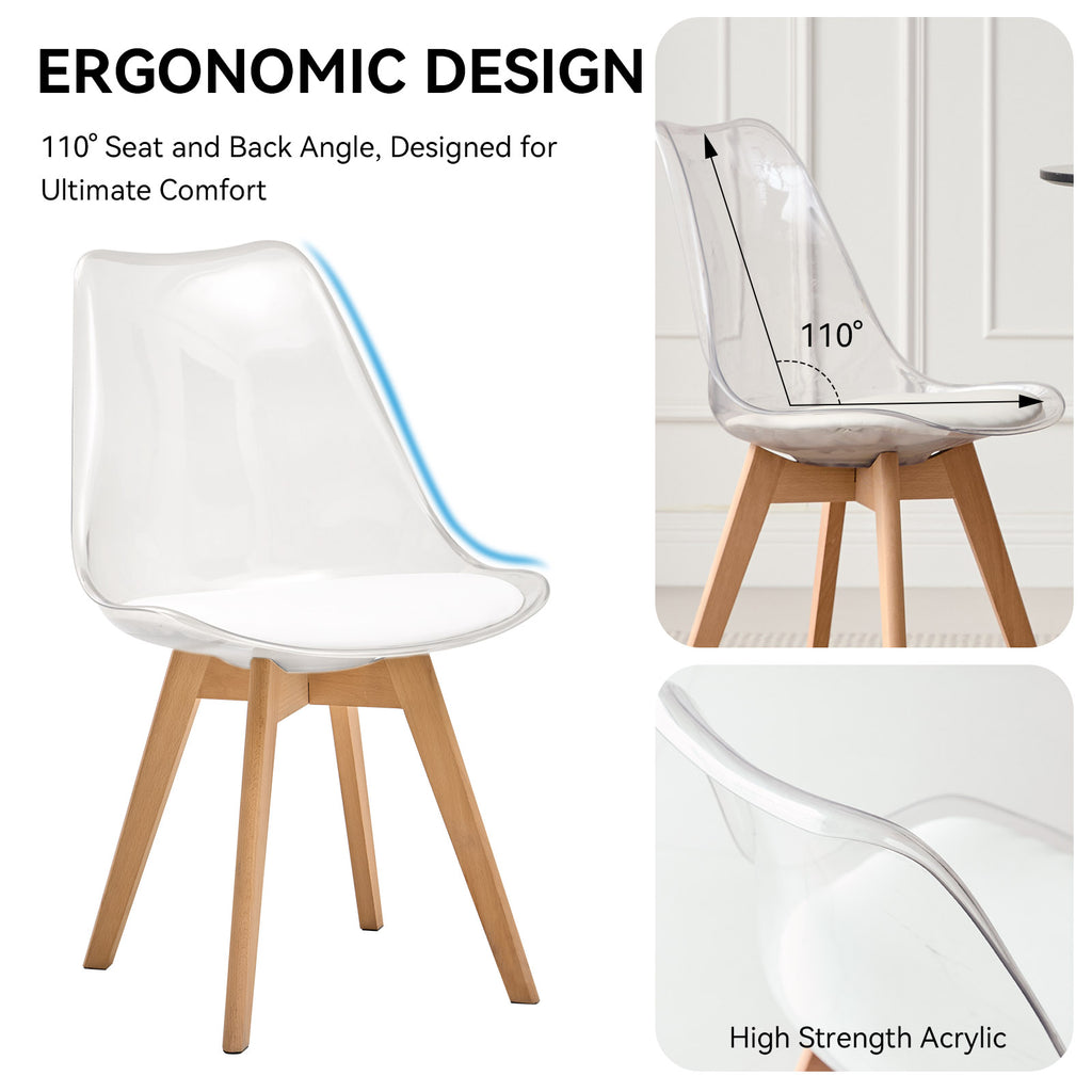 Small Round Dining Table Set for 4, 31.5" Kitchen Table & 4 Clear Acrylic Chairs for Restaurant Bedroom Living Room, Space Saving White Table Chair Set of 4