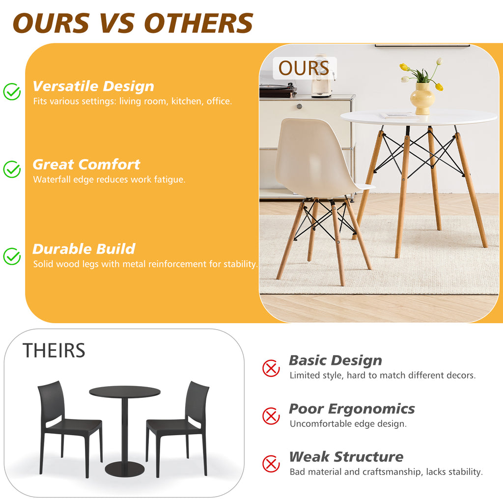 5 Piece Round Dining Table Set for 4, Mid-Century Modern Kitchen Table with 4 Chairs for Home, Apartment, Plastic Seats, Space Saving, Wood Legs