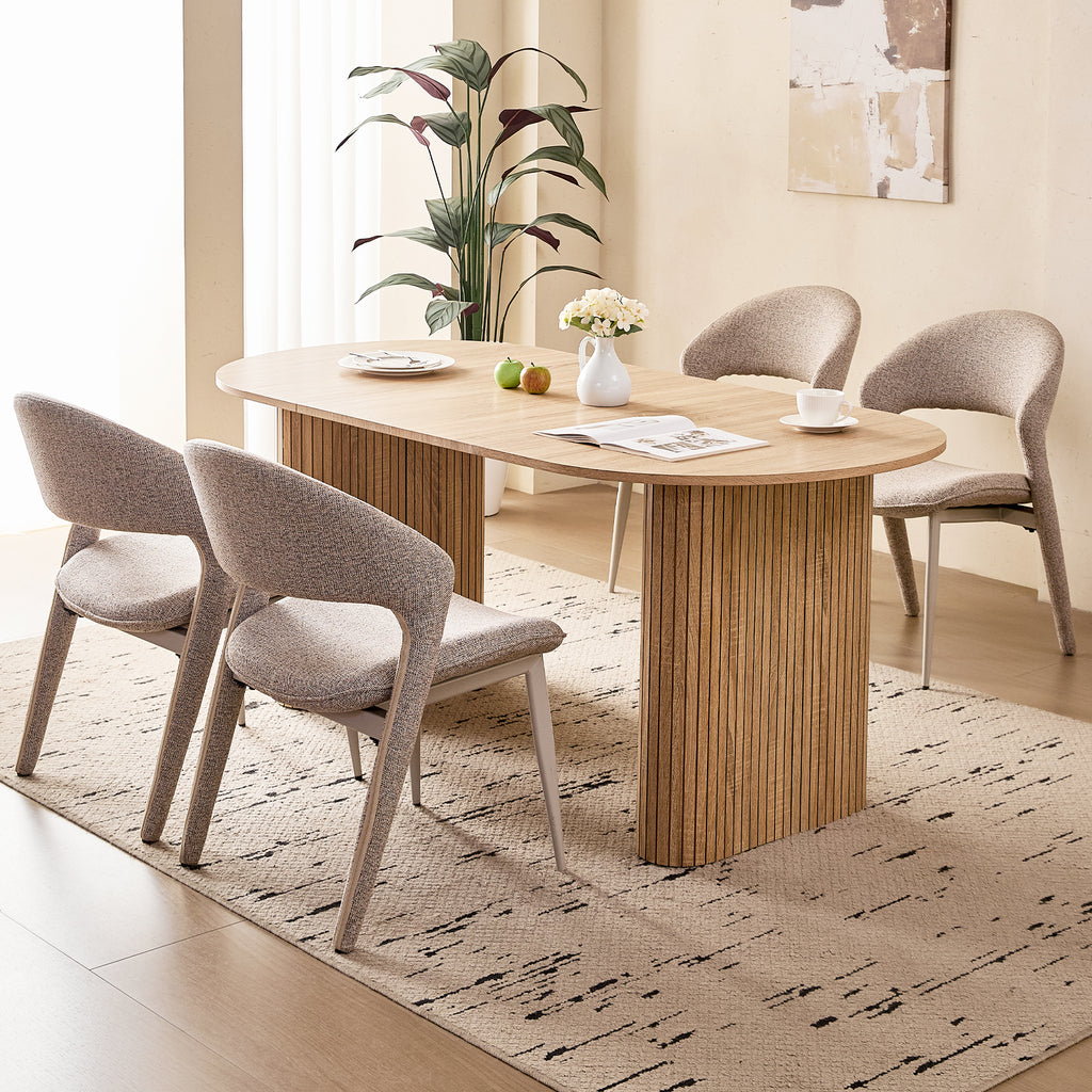 71" Natural Large Dining Table Set for 4 Modern Kitchen Table with Brown Linen Upholstered Kitchen Chairs Set of 4