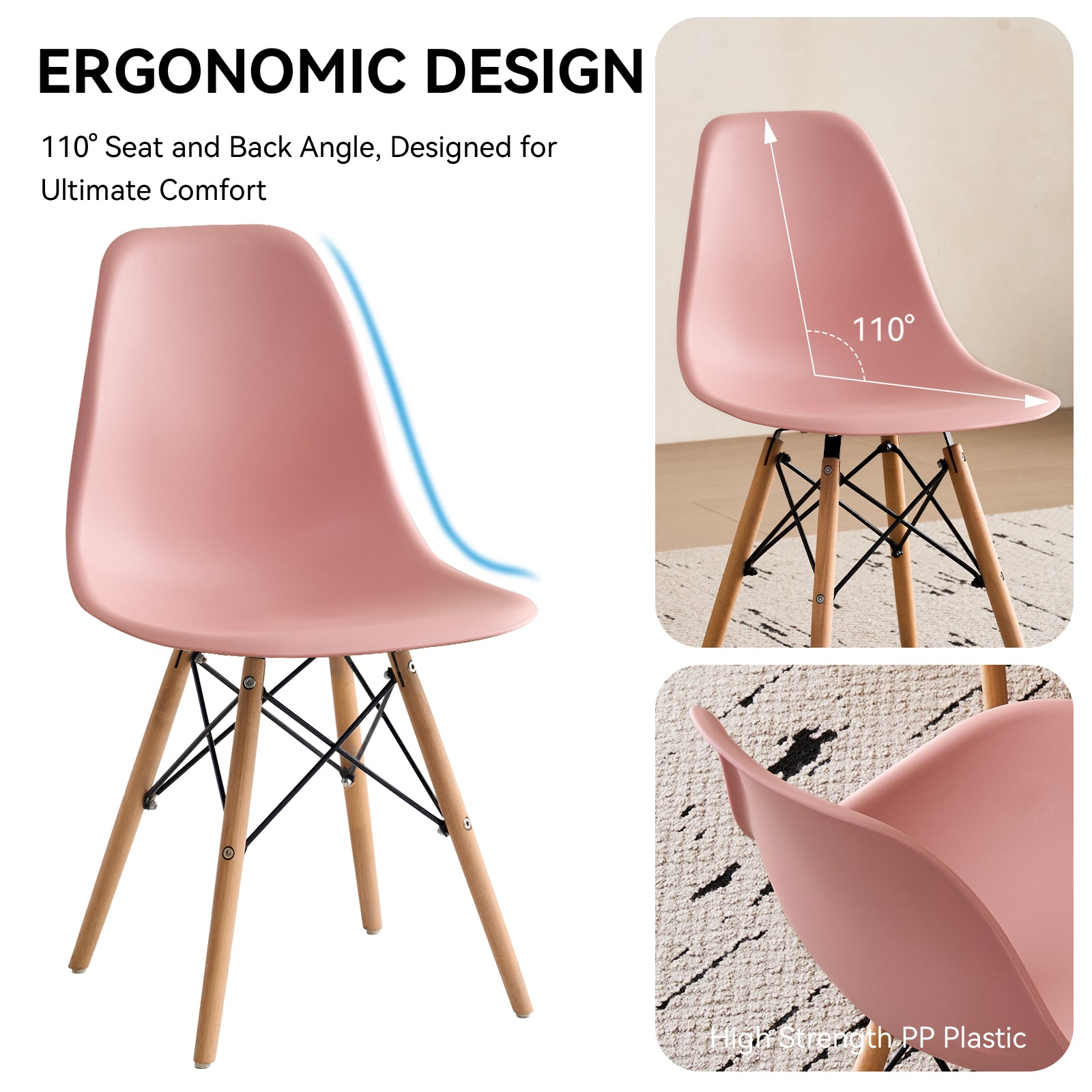 5-Piece 31.5'' Round Dining Table Set for 4, Kitchen Table Chair Set of 4, Mid-Century Modern Dinette Dining Room Table Set Dinner Table for 4 W/Solid Wood Legs, Pink