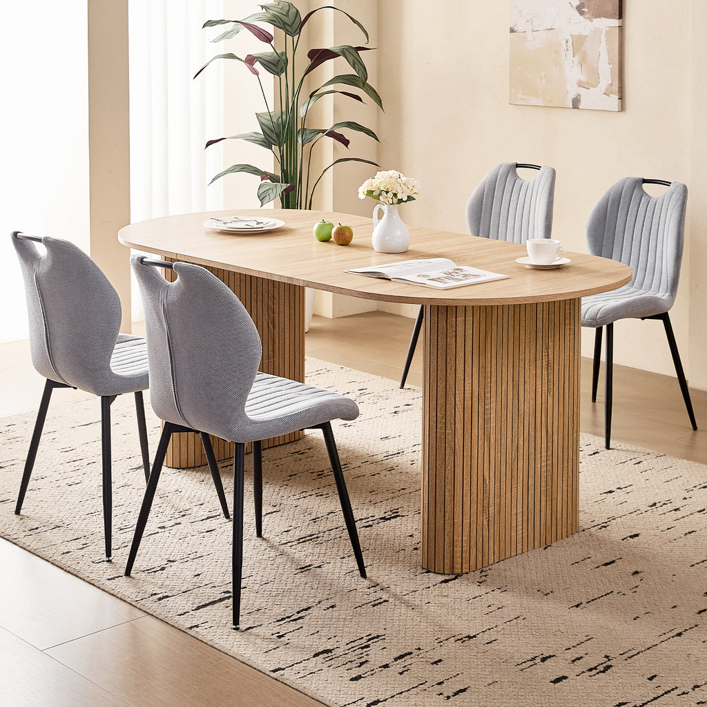 71" Large Dining Table Set for 4, Rounded Corners Farmhouse Modern Rectangle Wood Kitchen Table with Fabric Wingback Dining Chairs for Living Room Apartment Waiting Room