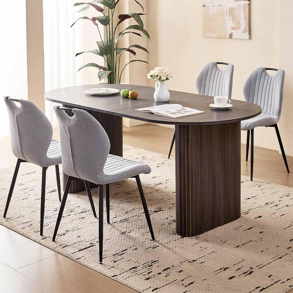 71" Large Dining Table Set for 4, Rounded Corners Farmhouse Modern Rectangle Wood Kitchen Table with Fabric Wingback Dining Chairs for Living Room Apartment Waiting Room