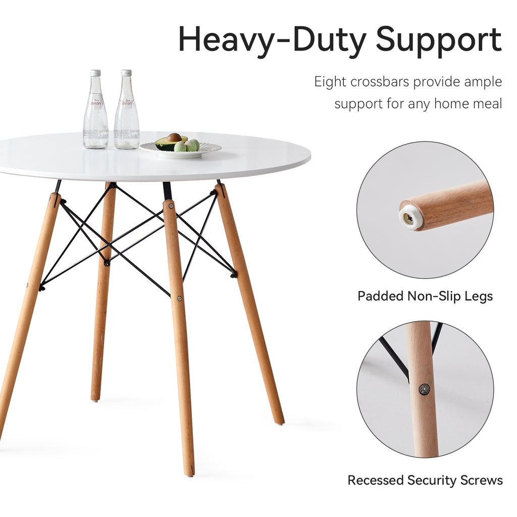 5 Piece Round Dining Table Set for 4, Mid-Century Modern Kitchen Table with 4 Chairs for Home, Apartment, Plastic Seats, Space Saving, Wood Legs