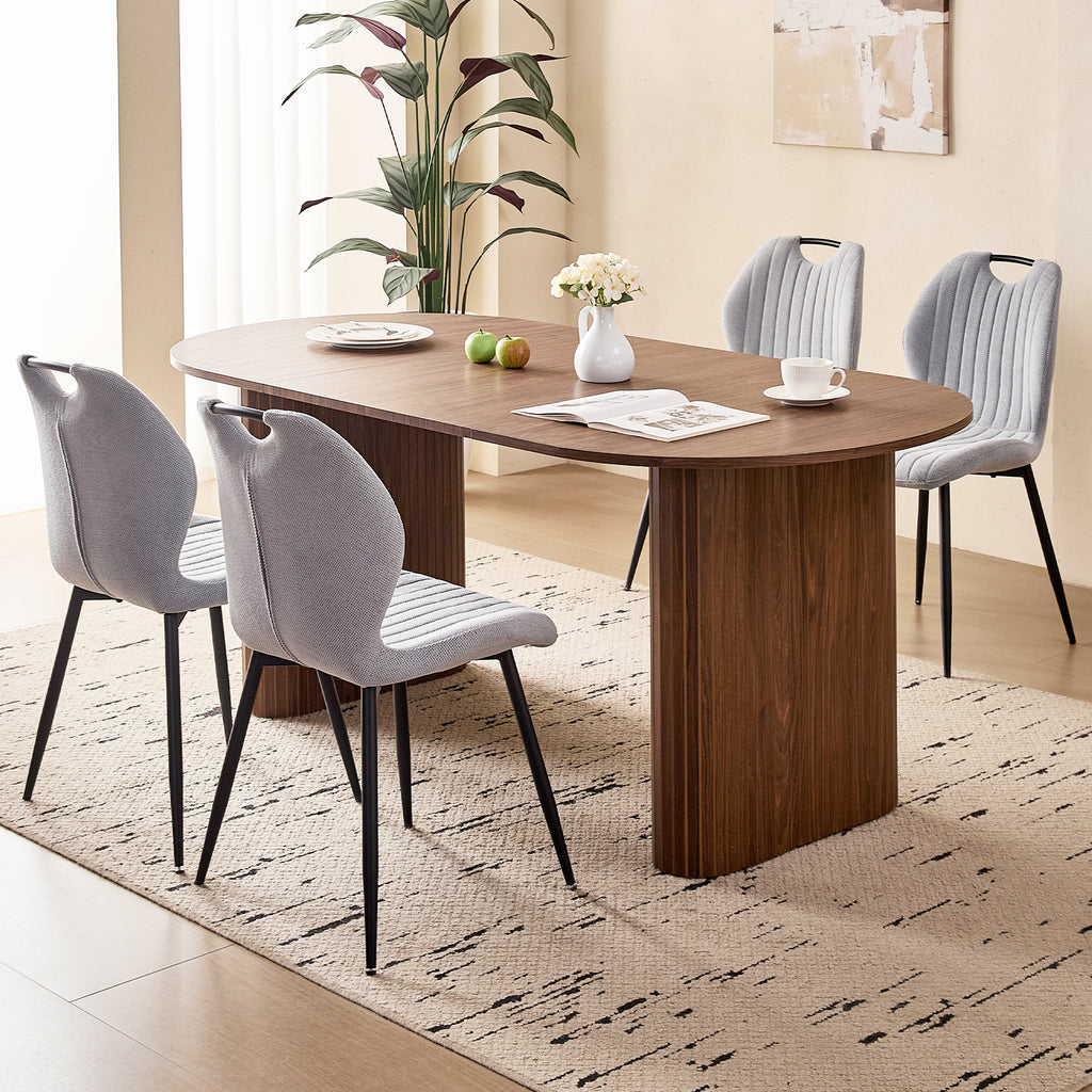 71" Large Dining Table Set for 4, Rounded Corners Farmhouse Modern Rectangle Wood Kitchen Table with Fabric Wingback Dining Chairs for Living Room Apartment Waiting Room