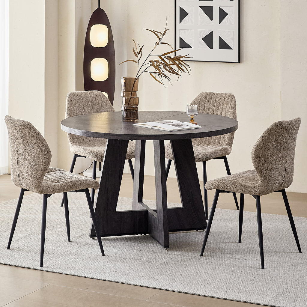 Boucle Dining Chairs Set of 4, Mid Century Modern Kitchen Chairs Comfortable Upholstered Armless Accent Dinning Room Chairs with Back and Metal Legs for Kitchen, Bedroom, Living Room, Brown