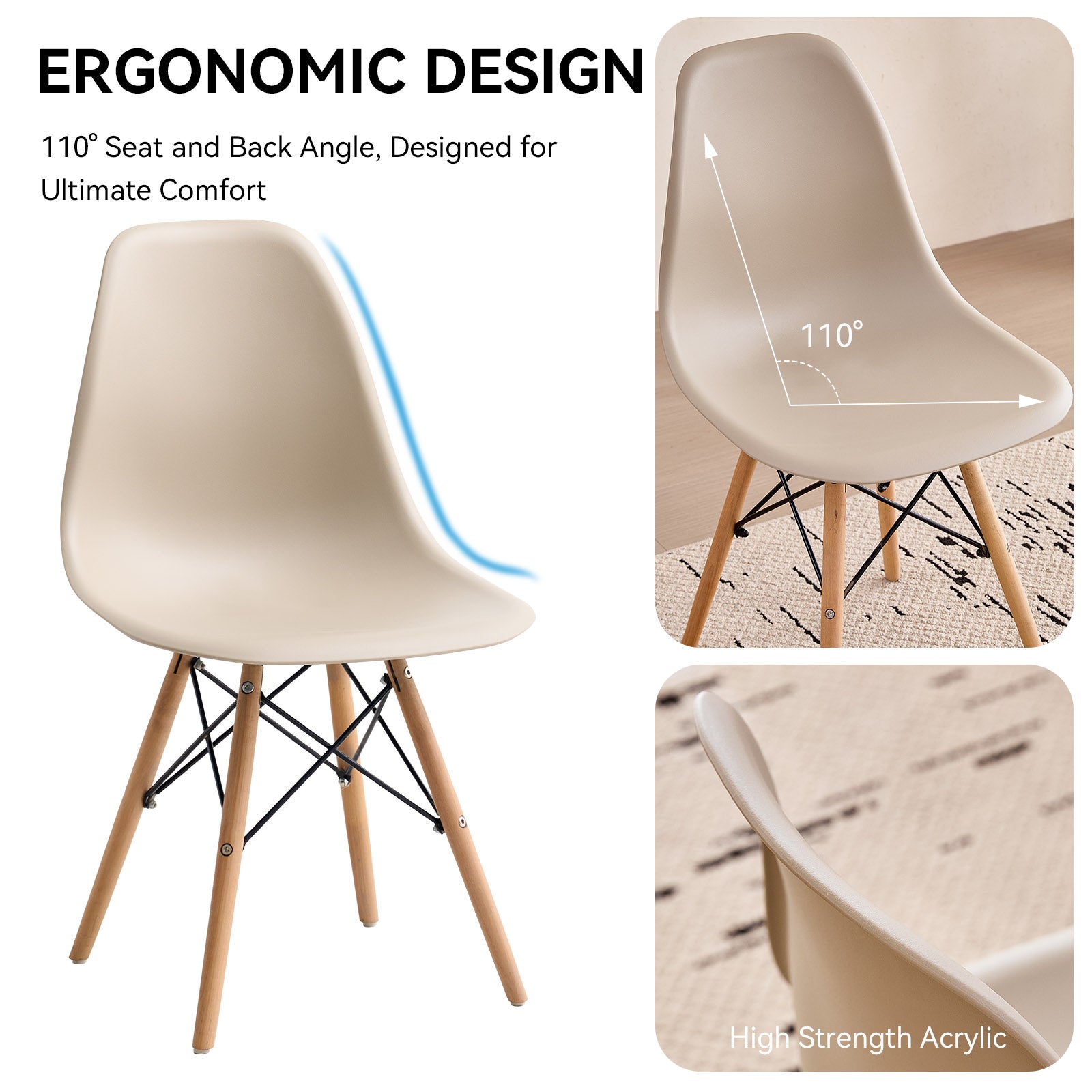 5 Piece 35.5'' Round Dining Table Set for 4, Kitchen Table & Chairs Set of 4, Mid-Century Modern Table W/ 4 Chairs for Home, Living Room, Apartment, Wood Legs, Metal Frame, Sand
