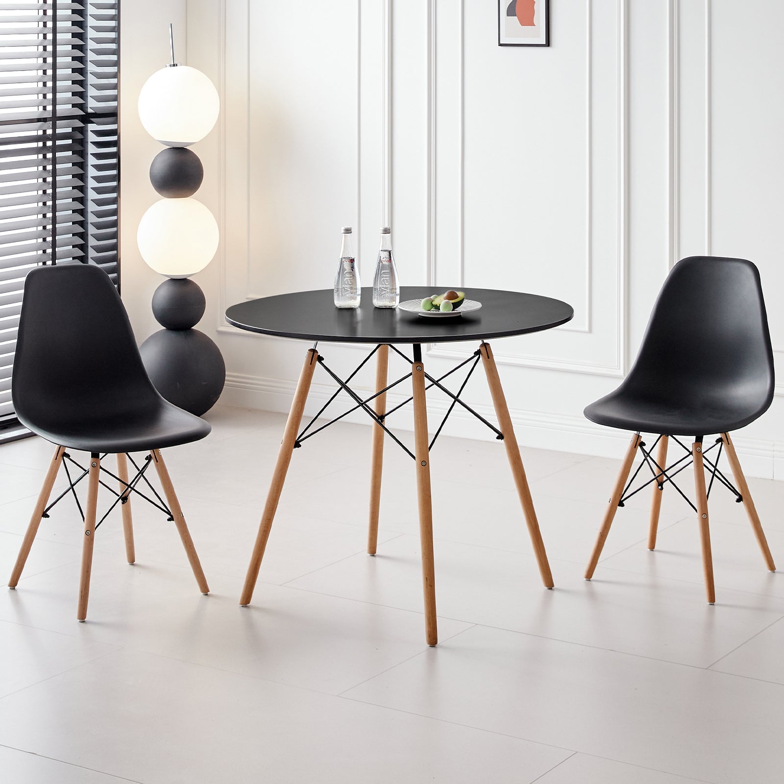 5 Piece 31.5'' Round Dining Table Set for 4, Kitchen Table & Chairs Set of 4, Mid-Century Modern Table W/ 4 Chairs for Home, Living Room, Apartment, Wood Legs, Metal Frame, Black