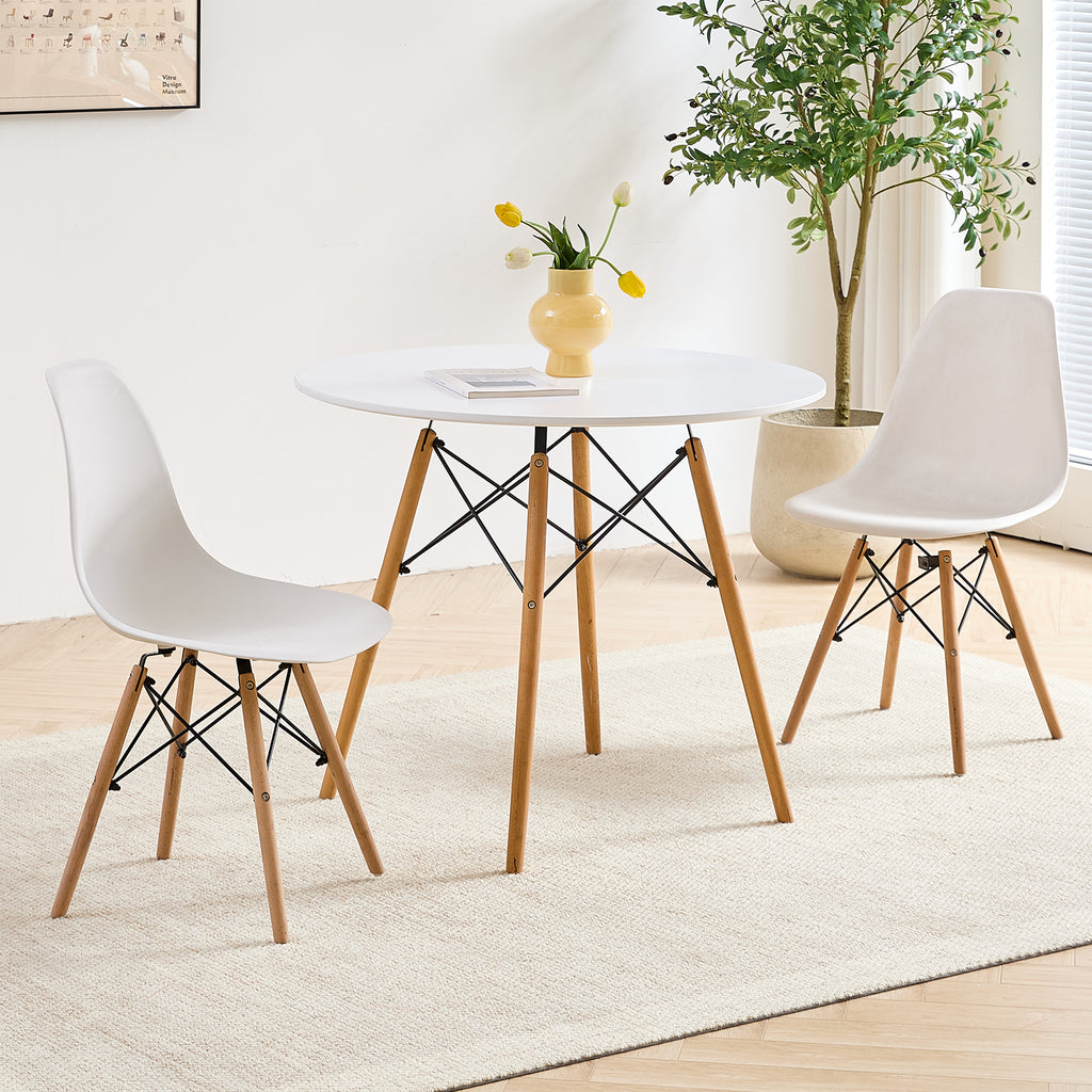 5 Piece Round Dining Table Set for 4, Mid-Century Modern Kitchen Table with 4 Chairs for Home, Apartment, Plastic Seats, Space Saving, Wood Legs