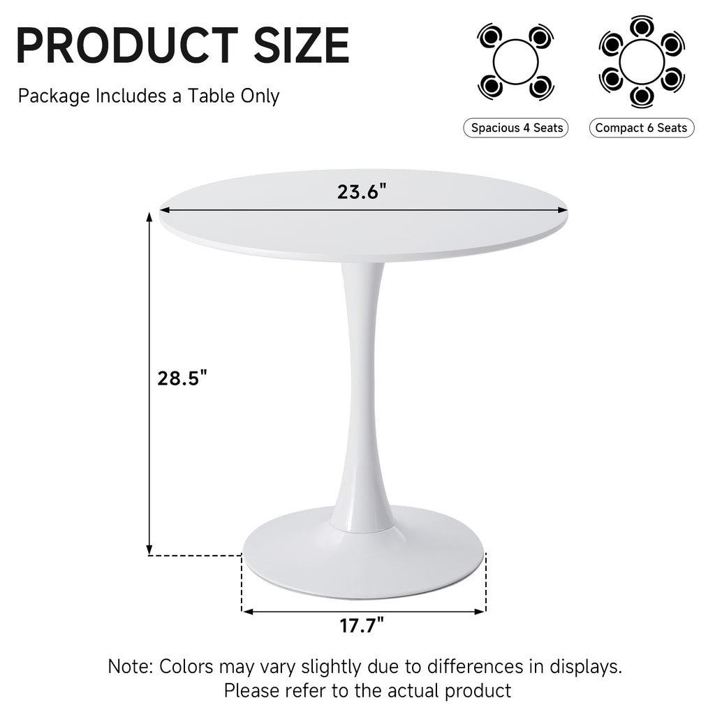 23.6" Small Round Dining Table for 2-4, White Modern Circle Kitchen Table, Space Saving, for Dining Room Apartment Office
