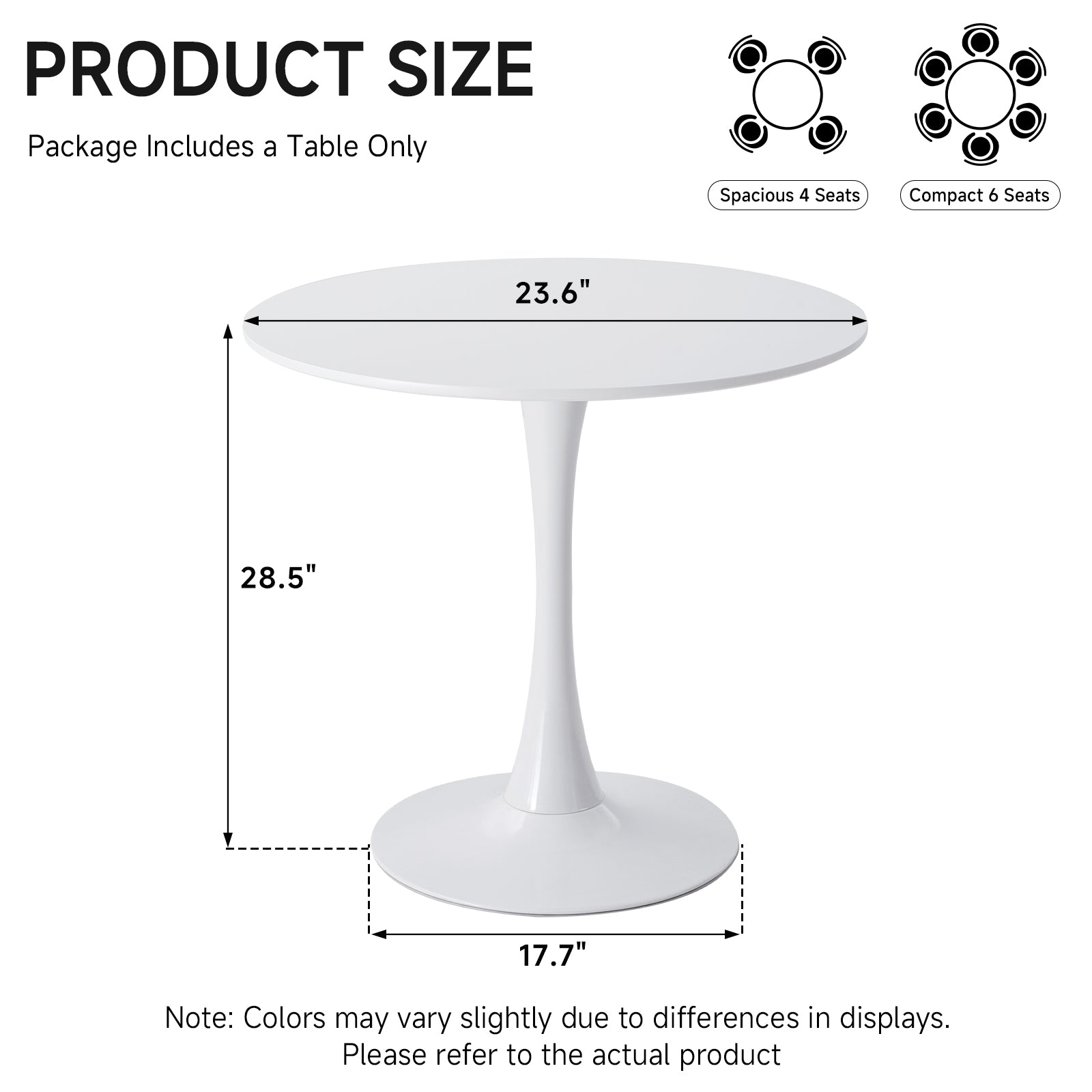 23.6" Small Round Dining Table for 2-4, White Modern Circle Kitchen Table, Space Saving, for Dining Room Apartment Office
