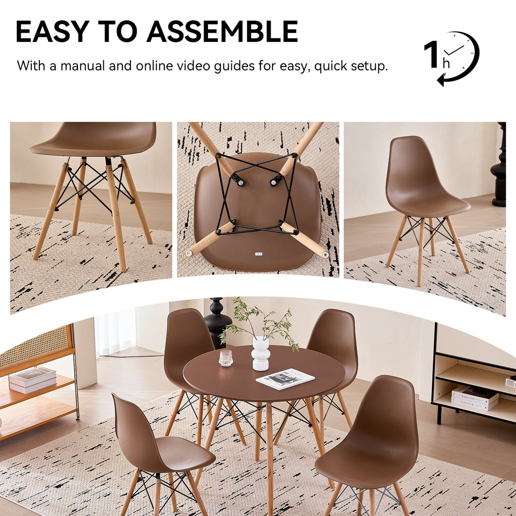 5 Piece 31.5'' Round Dining Table Set for 4, Kitchen Table & Chairs Set of 4, Mid-Century Modern Table W/ 4 Chairs for Home, Living Room, Apartment, Wood Legs, Metal Frame, Brown