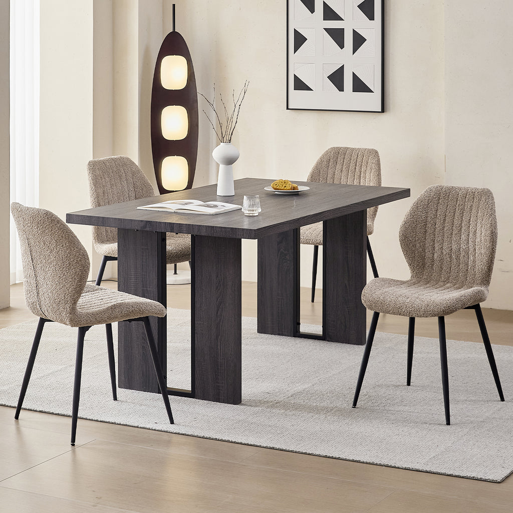 Boucle Dining Chairs Set of 4, Mid Century Modern Kitchen Chairs Comfortable Upholstered Armless Accent Dinning Room Chairs with Back and Metal Legs for Kitchen, Bedroom, Living Room, Brown