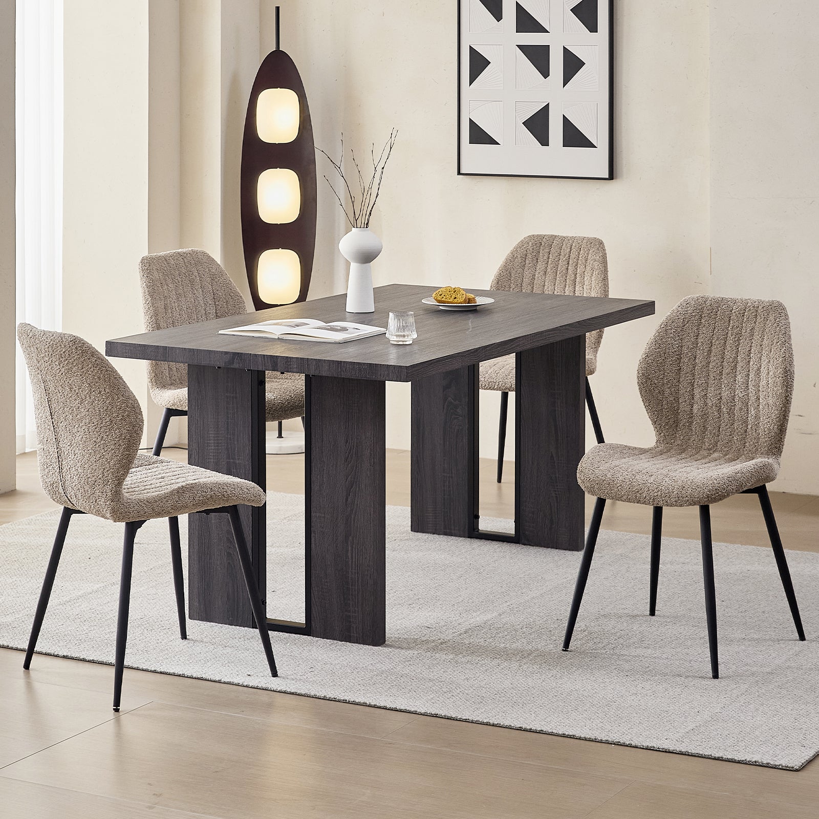 Boucle Dining Chairs Set of 4, Mid Century Modern Kitchen Chairs Comfortable Upholstered Armless Accent Dinning Room Chairs with Back and Metal Legs for Kitchen, Bedroom, Living Room, Brown