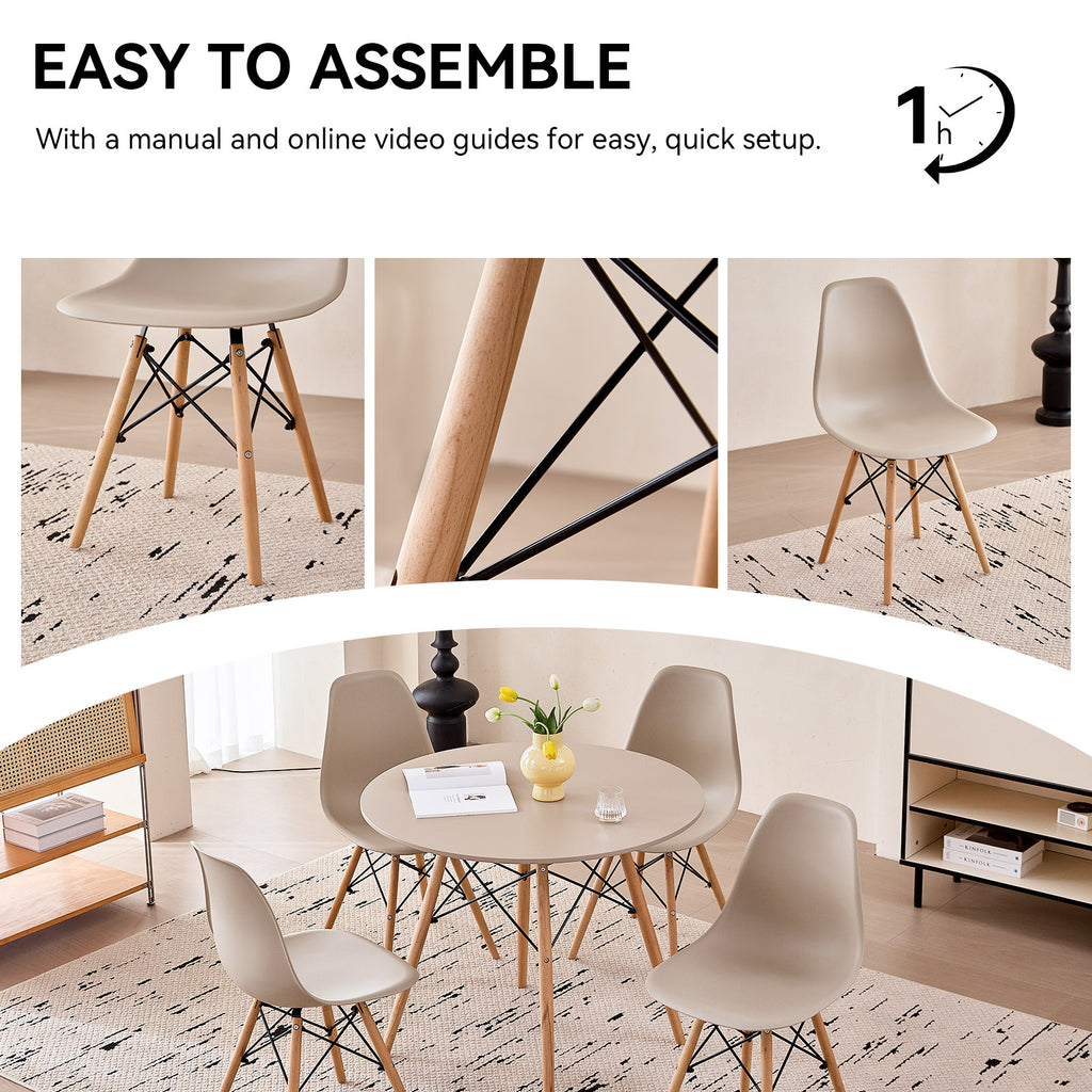 5 Piece 35.5'' Round Dining Table Set for 4, Kitchen Table & Chairs Set of 4, Mid-Century Modern Table W/ 4 Chairs for Home, Living Room, Apartment, Wood Legs, Metal Frame, Sand