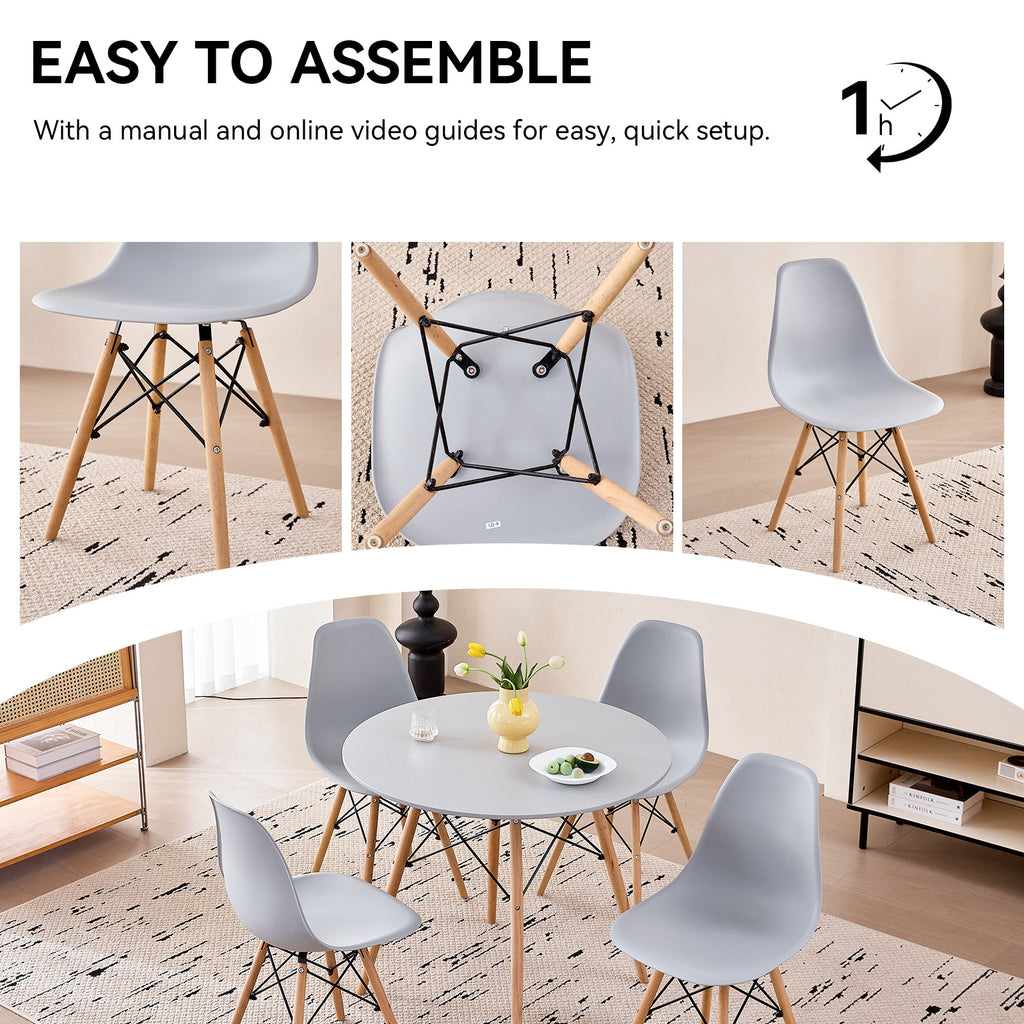 5 Piece 31.5'' Round Dining Table Set for 4, Kitchen Table & Chairs Set of 4, Mid-Century Modern Table W/ 4 Chairs for Home, Living Room, Apartment, Wood Legs, Metal Frame, Gray