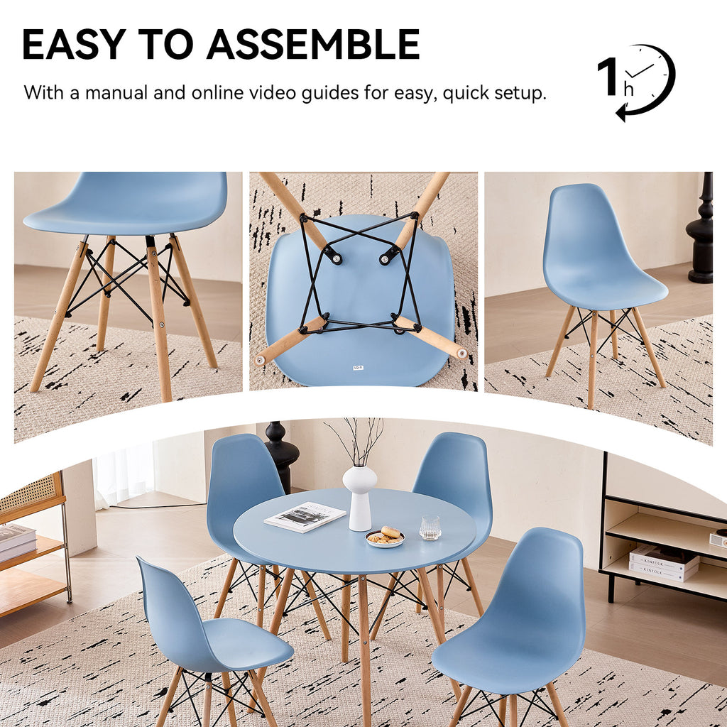 5 Piece 31.5'' Round Dining Table Set for 4, Kitchen Table & Chairs Set of 4, Mid-Century Modern Table W/ 4 Chairs for Home, Living Room, Apartment, Wood Legs, Metal Frame, Blue