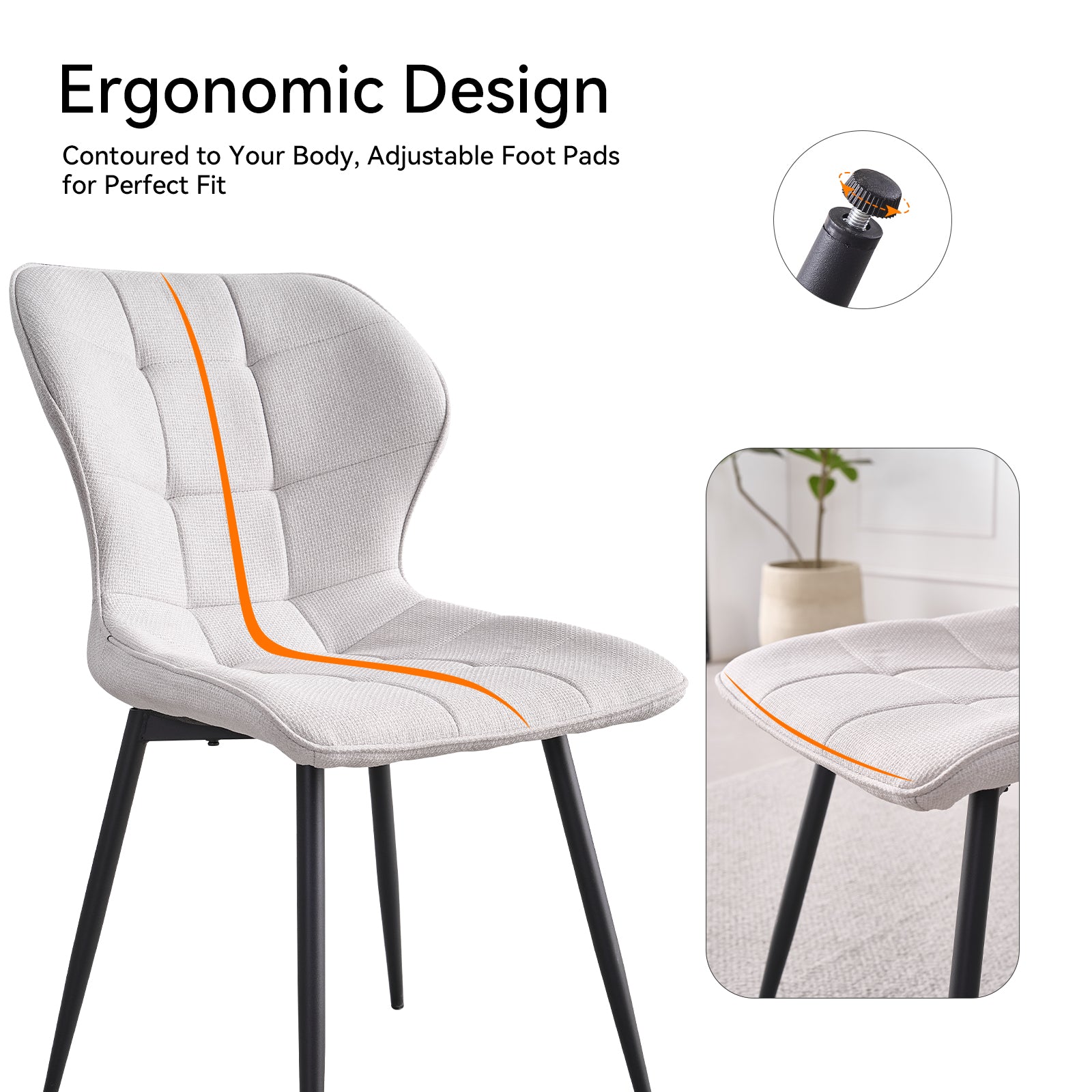 5 Piece 47'' Round Dining Table Chairs Set for 4, Farmhouse Grey Kitchen Table with Chairs Mid Century Modern Dinning Room Set Wood Kitchen Table with 4 Water-Resistant Fabric Dining Chairs, White