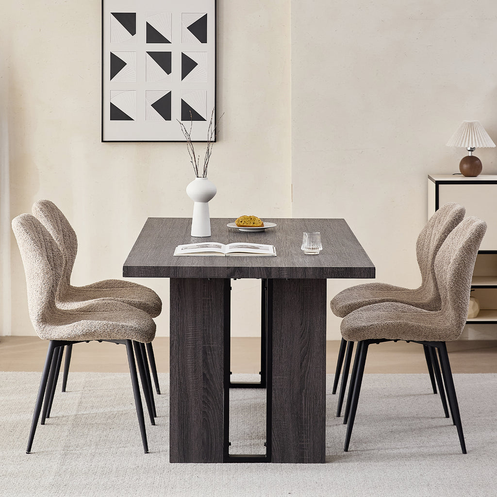 Boucle Dining Chairs Set of 4, Mid Century Modern Kitchen Chairs Comfortable Upholstered Armless Accent Dinning Room Chairs with Back and Metal Legs for Kitchen, Bedroom, Living Room, Brown