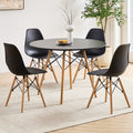 5 Piece 35.5'' Round Dining Table Set for 4, Kitchen Table & Chairs Set of 4, Mid-Century Modern Table W/ 4 Chairs for Home, Living Room, Apartment, Wood Legs, Metal Frame, Black