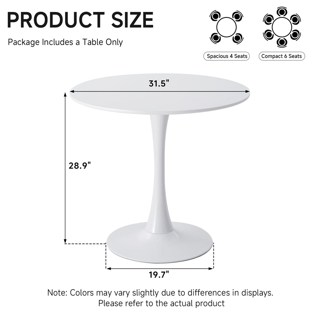 31.5" Small Round Dining Table for 2-4, White Modern Circle Kitchen Table, Space Saving, for Dining Room Apartment Office