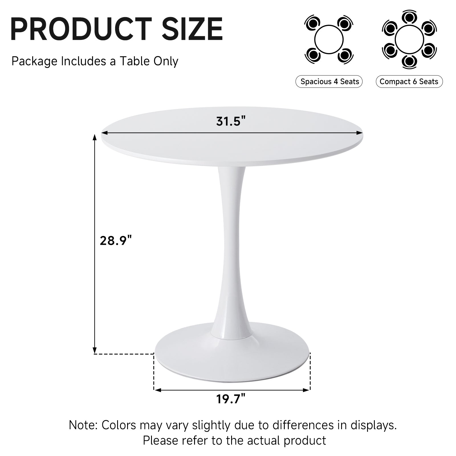 31.5" Small Round Dining Table for 2-4, White Modern Circle Kitchen Table, Space Saving, for Dining Room Apartment Office