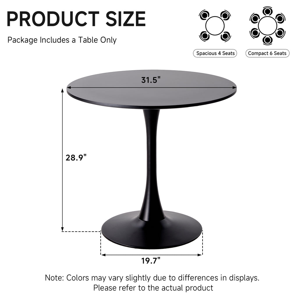 31.5" Small Round Dining Table for 2-4, White Modern Circle Kitchen Table, Space Saving, for Dining Room Apartment Office