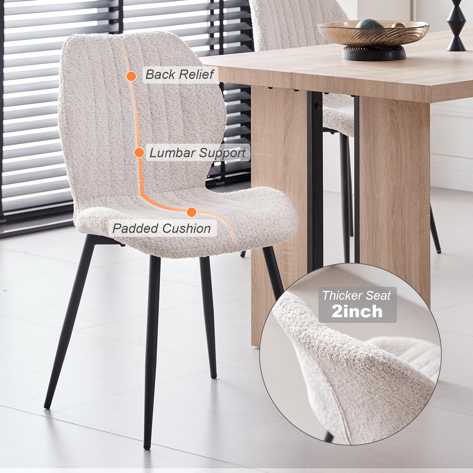 5pcs Rectangle Dining Table Chairs Set for 4, 63" Farmhouse Wood Kitchen Table with 4 Upholstered Mid Century Modern Boucle Chairs for Dinner, Living Dining Room, Apartment, Beige